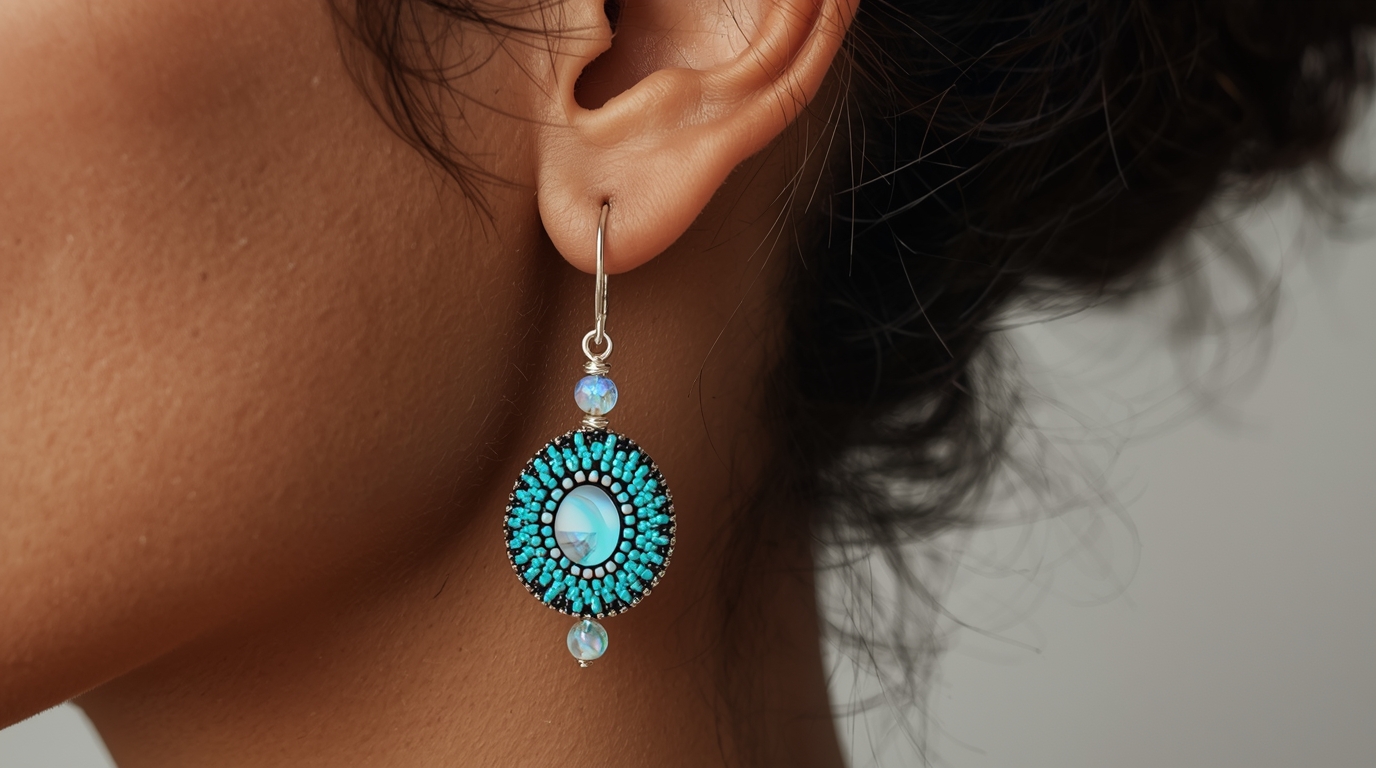 Handmade beaded earrings with paua shell accents