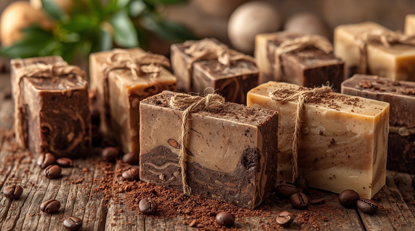 Handmade exfoliating coffee soap bars